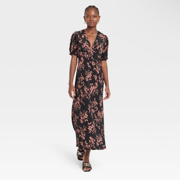 a new day Dresses & Skirts - a new day Black Maxi Dress with Dusty Rose Floral Print